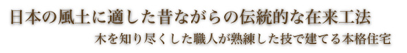 日本の風土に適した昔ながらの伝統的な在来工法。木を知り尽くした職人が熟練した技で建てる本格住宅